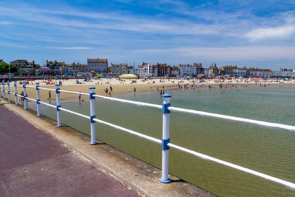View of Weymouth Beach in Dorset from the promenade